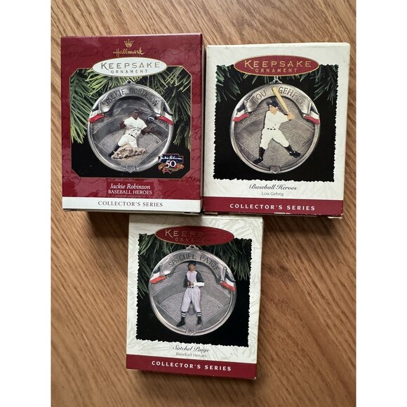 Hallmark Ornaments Jackie‎ Robinson Lou Gehrig Satchel Paige Baseball Heroes MLB - Picture 1 of 8